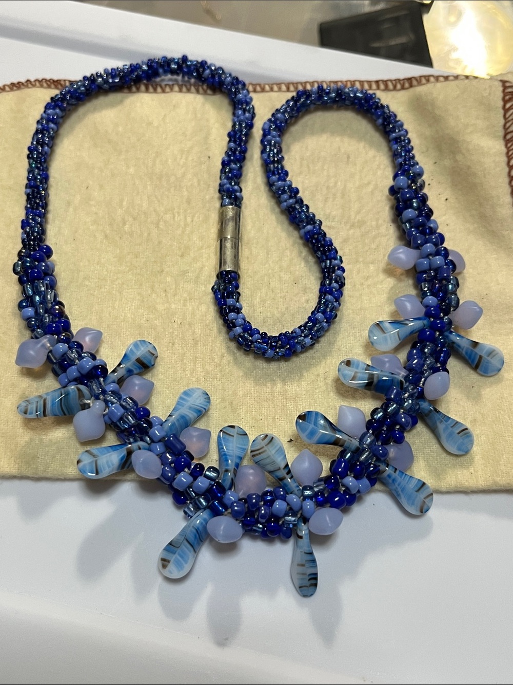 Handcrafted Blue Beaded Statement Necklace